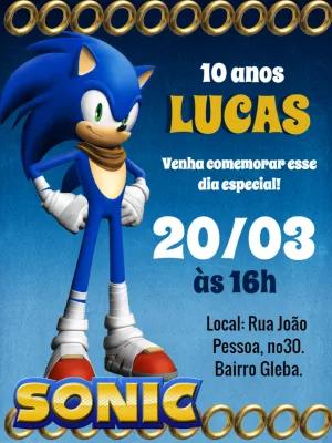 Convite de Aniversário Sonic Editável Online para Imprimir