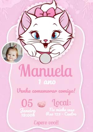 Convite Aniversário Gatinha Marie com Foto para Editar Online