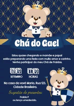 Convite Chá de Fraldas Ursinho Príncipe para Editar Online
