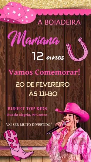 Convite Aniversário Boiadeira Country Rosa para Editar Online