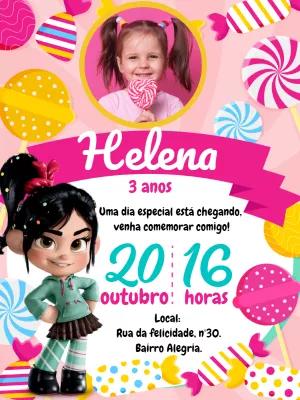Convite Aniversário Vanellope com Foto para Editar Online
