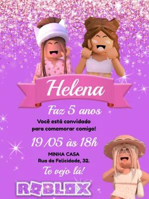 Convite Aniversário Roblox Menina Rosa para Editar Online