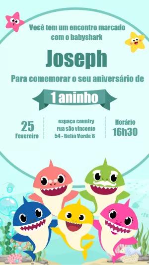 Convite Baby Shark Editável Online para Festa de Aniversário