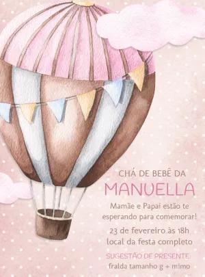 Convite Chá de Bebê Balão Aquarela para Editar Online