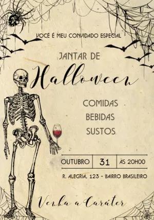 Convite Jantar de Halloween Caveira Vintage para Editar Online