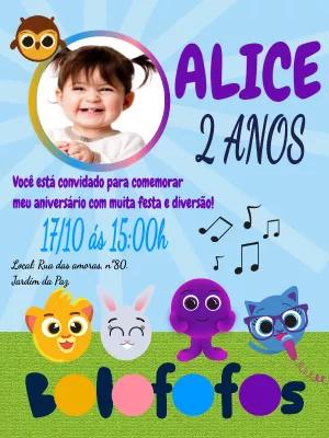 Convite Aniversário Bolofofos com Foto para Editar Online