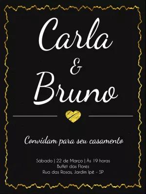 Convite de Casamento Minimalista Preto e Dourado para Editar