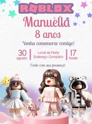 Convite de Aniversário Roblox Menina Rosa para Editar Online
