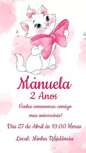 Convite Aniversário Gatinha Marie para Editar Online
