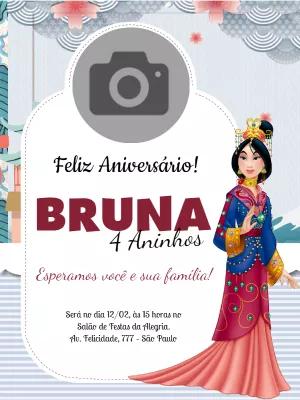 Convite de Aniversário Mulan com Foto para Editar Online