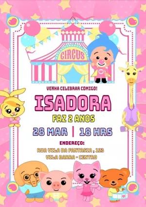 Convite Aniversário Plim Plim Circo Rosa para Editar Online