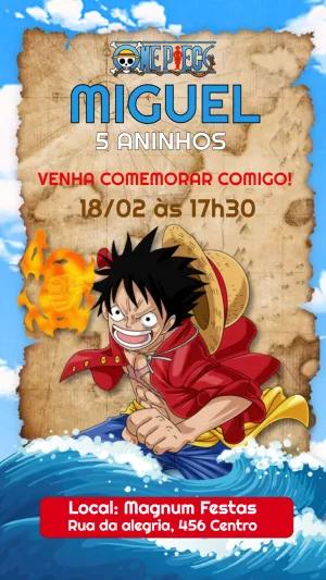 Convite de Aniversário One Piece com Luffy para Editar Online