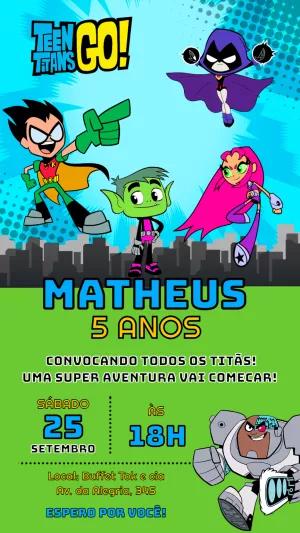 Convite de Aniversário Jovens Titãs para Editar Online