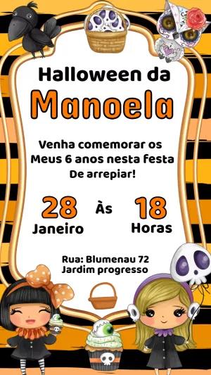 Convite Aniversário Halloween Menina para Editar Online
