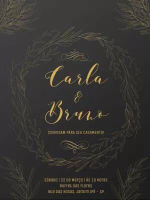 Convite de Casamento Ramos Dourados para Editar Online