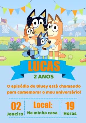 Convite de Aniversário Bluey e Família para Editar Online