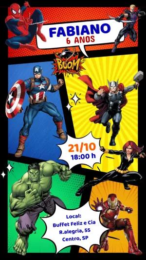 Convite de Aniversário Vingadores Quadrinhos para Editar Online