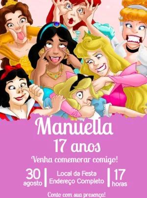 Convite Aniversário Princesas Divertidas para Editar Online