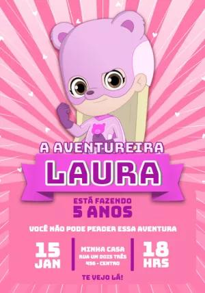 Convite de Aniversário Aventureira Rosa para Editar Online