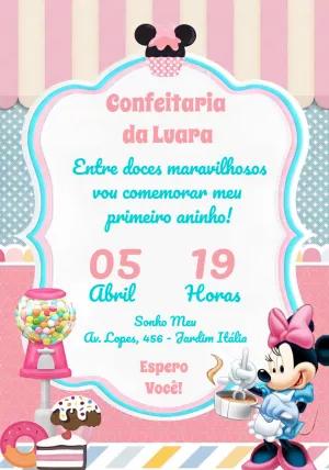 Convite Aniversário Minnie Confeiteira para Editar Online