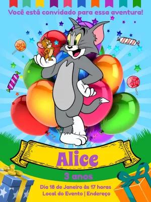 Convite Aniversário Tom e Jerry para Editar Online