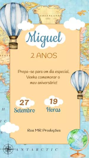 Convite Aniversário Tema Viagem Balão Aquarela para Editar