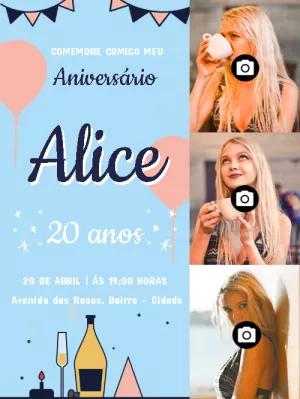 Convite de Aniversário Feminino com Fotos para Editar Online