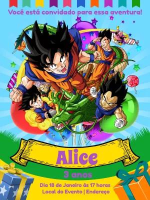 Convite Aniversário Dragon Ball Z com Personagens para Editar
