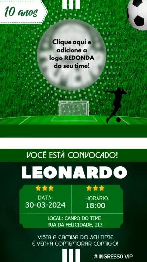 Convite de Aniversário Futebol para Editar com Logo do Time