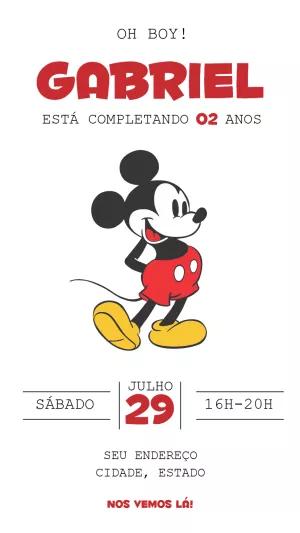 Convite de Aniversário Mickey Mouse Clássico para Editar Online