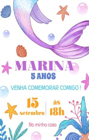 Convite Aniversário Sereia Fundo do Mar para Editar Online
