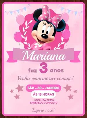 Convite de Aniversário Minnie Mouse Rosa para Editar Online