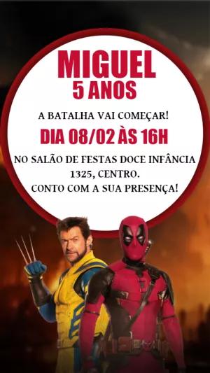 Convite Aniversário Deadpool & Wolverine para Editar Online