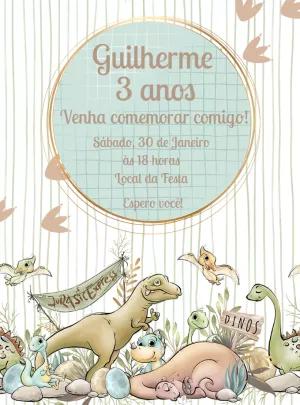 Convite Aniversário Dinossauro Fofo para Editar Online