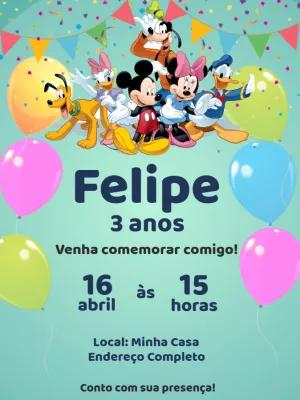 Convite de Aniversário Turma do Mickey Mouse para Editar Online