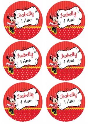 Tag Aniversário Minnie Vermelha para Editar Online