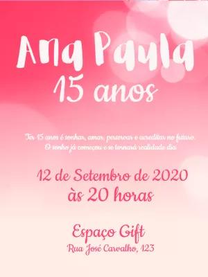 Convite de 15 Anos Rosa com Glitter para Editar Online