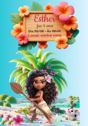 Convite de Aniversário Moana para Editar Online e Imprimir