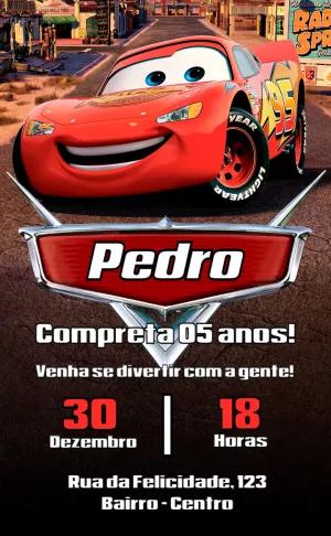 Convite de Aniversário Carros com Relâmpago McQueen para Editar