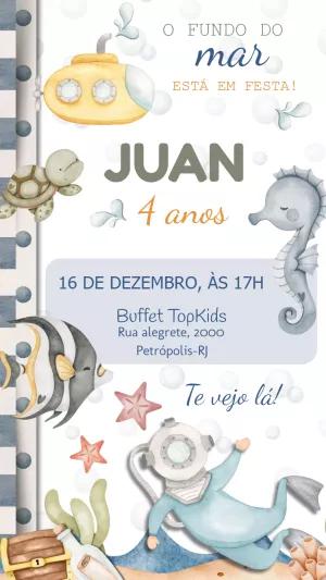 Convite Aniversário Fundo do Mar Aquarela para Editar Online