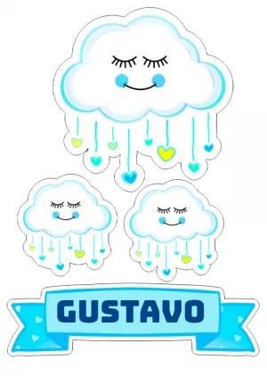 Topo de Bolo Chuva de Amor com Nuvens para Editar e Imprimir