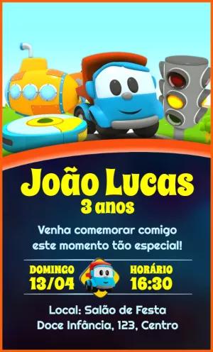 Convite de Aniversário Léo o Caminhão para Editar Online