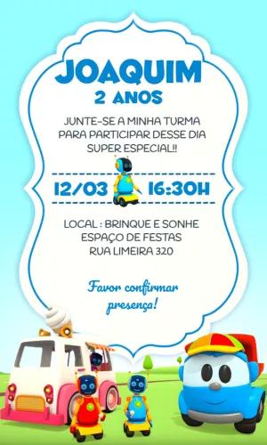 Convite de Aniversário Léo o Caminhão para Editar Online