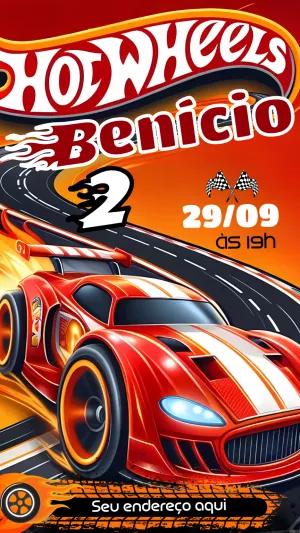 Convite de Aniversário Hot Wheels com Carros para Editar Online