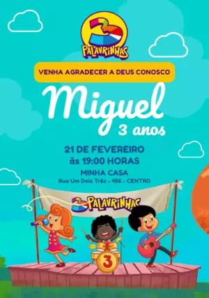 Convite Aniversário 3 Palavrinhas para Editar Online