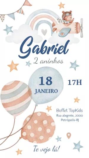 Convite Aniversário Ursinho Aviador Aquarela para Editar Online
