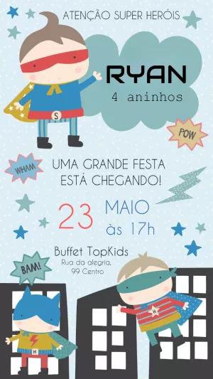 Convite de Aniversário Super Herói para Editar Online