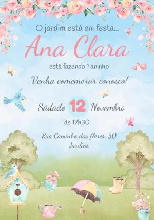 Convite de Aniversário Jardim Aquarela para Editar Online