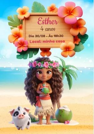 Convite de Aniversário Moana Baby para Editar Online