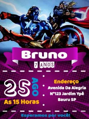 Convite de Aniversário Vingadores com Heróis para Editar Online